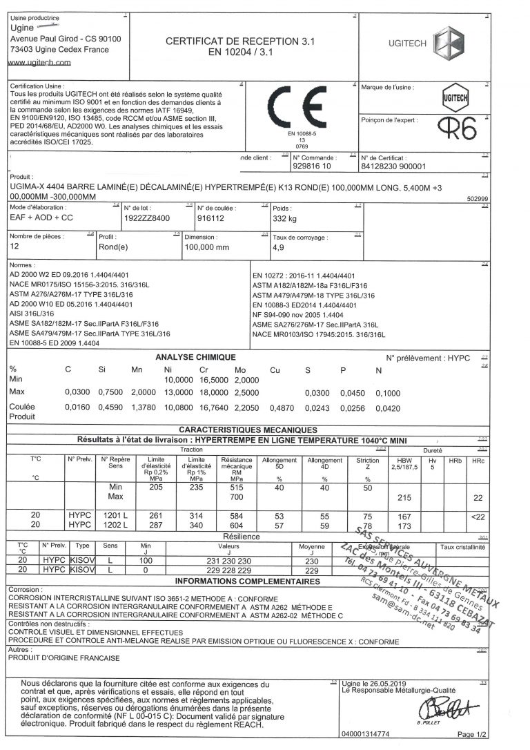 Certificat Mati Re Type Mastermeca